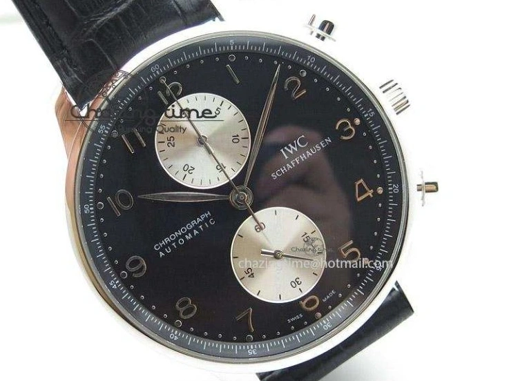 MIROTIME 0509 Minimalist Portuguese 40mm Chrono SS Black Dial On Black Leather Strap A 7382